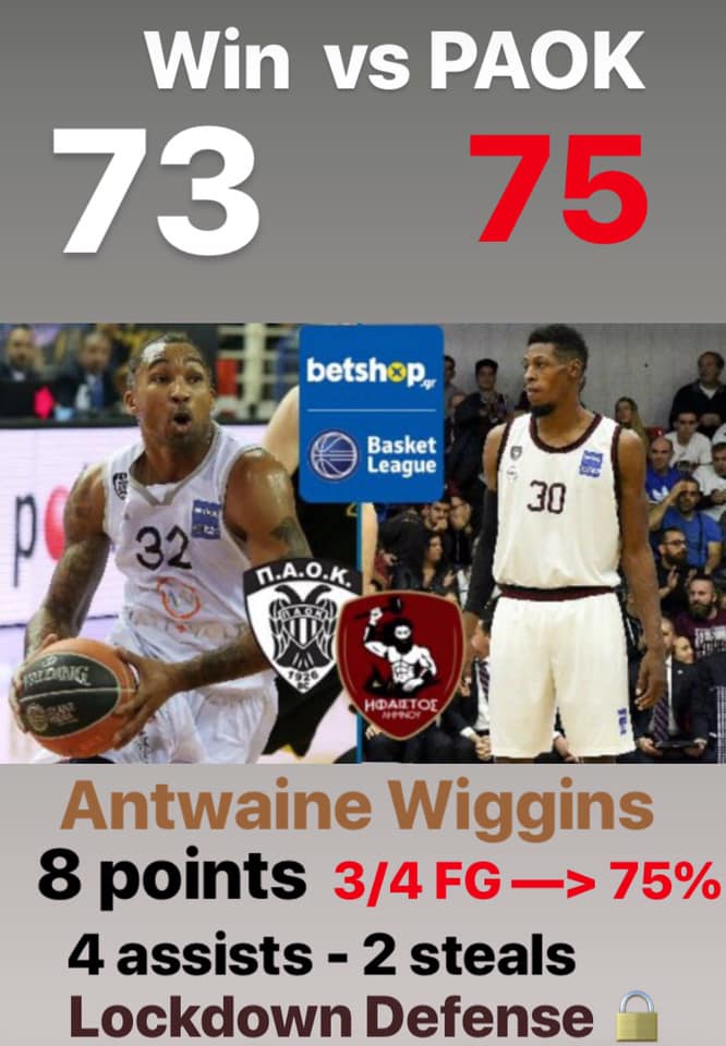 Wiggins big factor in Ifaistos historical away win vs PAOK(Champions League)!