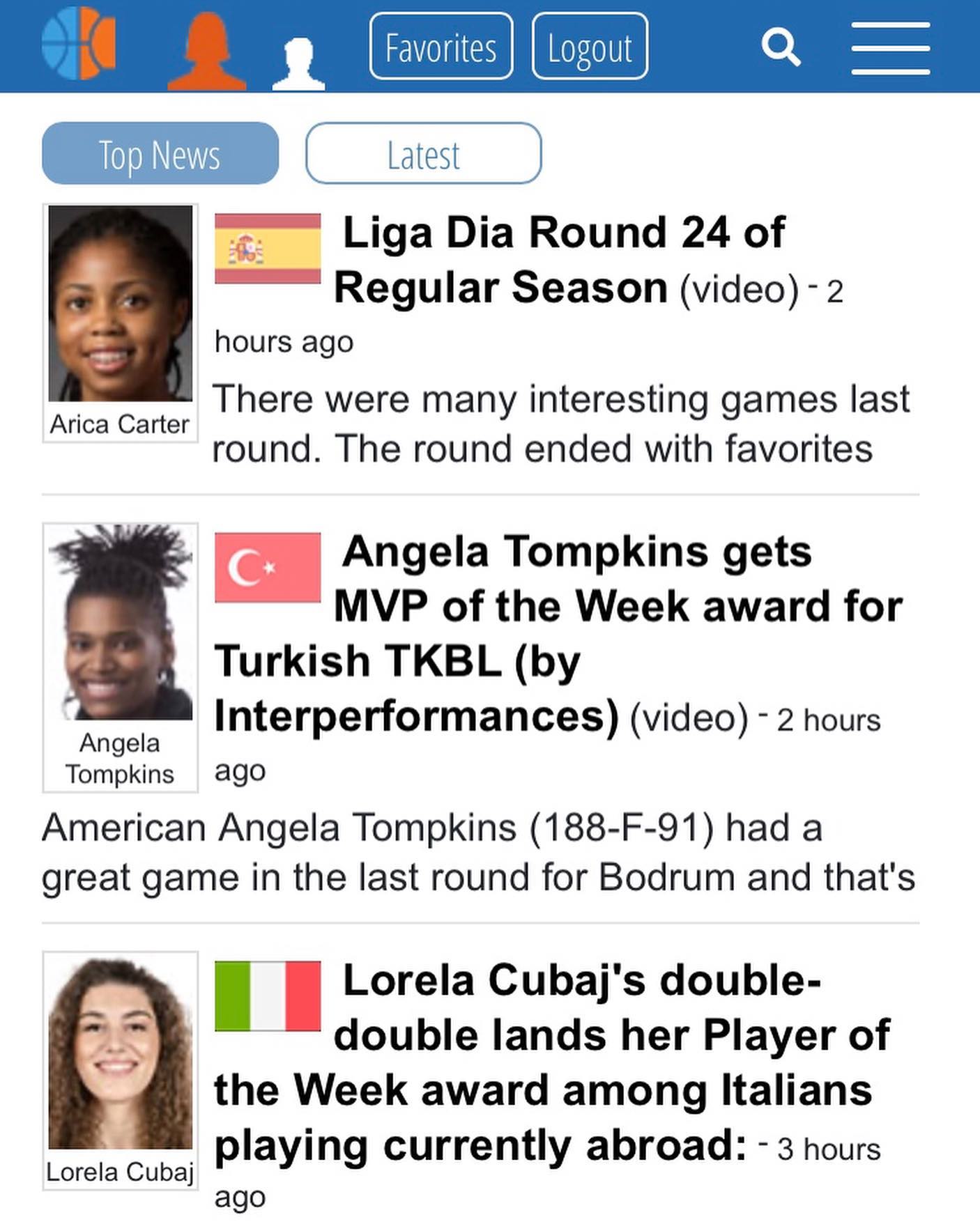 2nd MVP of the Week award in Turkey for Tompkins!